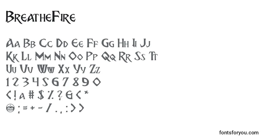 Czcionka BreatheFire – alfabet, cyfry, specjalne znaki