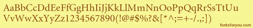フォントMinion – 茶色の文字が黄色の背景にあります。