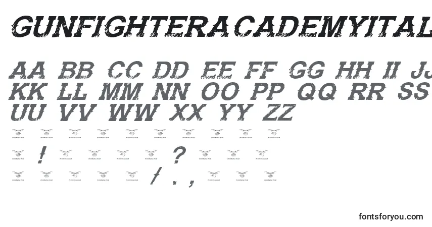 Schriftart GunfighteracademyItalic (103748) – Alphabet, Zahlen, spezielle Symbole