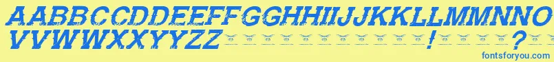 フォントGunfighteracademyItalic – 青い文字が黄色の背景にあります。