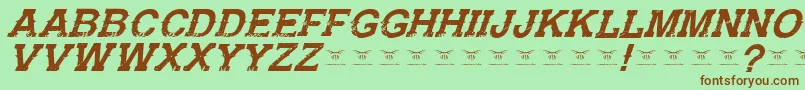 フォントGunfighteracademyItalic – 緑の背景に茶色のフォント