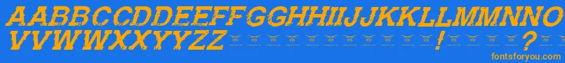 フォントGunfighteracademyItalic – オレンジ色の文字が青い背景にあります。