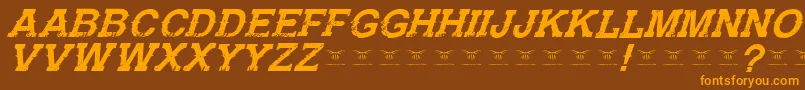 フォントGunfighteracademyItalic – オレンジ色の文字が茶色の背景にあります。