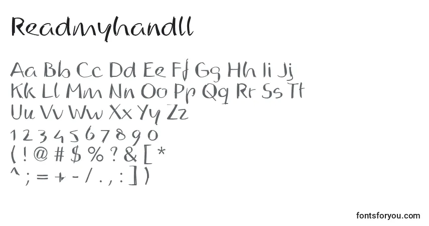 Czcionka Readmyhandll – alfabet, cyfry, specjalne znaki