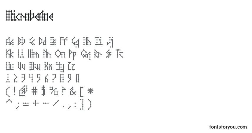 Czcionka MicrobeAoe – alfabet, cyfry, specjalne znaki
