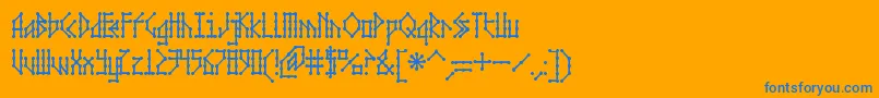 MicrobeAoe-Schriftart – Blaue Schriften auf orangefarbenem Hintergrund