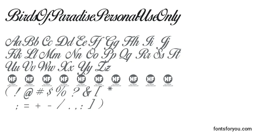 BirdsOfParadisePersonalUseOnly-fontti – aakkoset, numerot, erikoismerkit