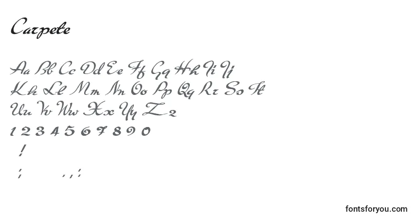 A fonte Carpete (103758) – alfabeto, números, caracteres especiais
