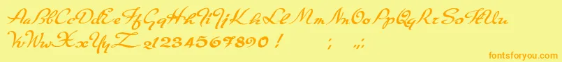 Carpete-Schriftart – Orangefarbene Schriften auf gelbem Hintergrund