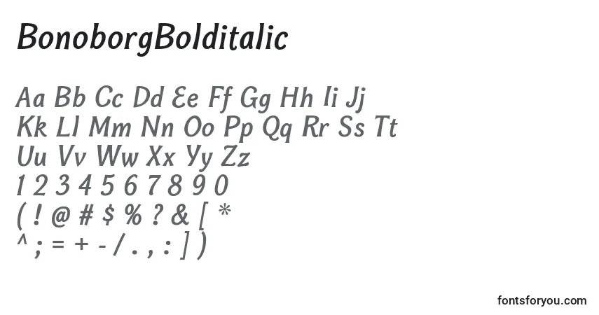 Czcionka BonoborgBolditalic – alfabet, cyfry, specjalne znaki