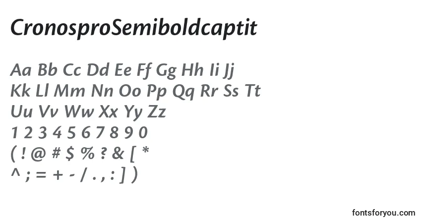 A fonte CronosproSemiboldcaptit – alfabeto, números, caracteres especiais