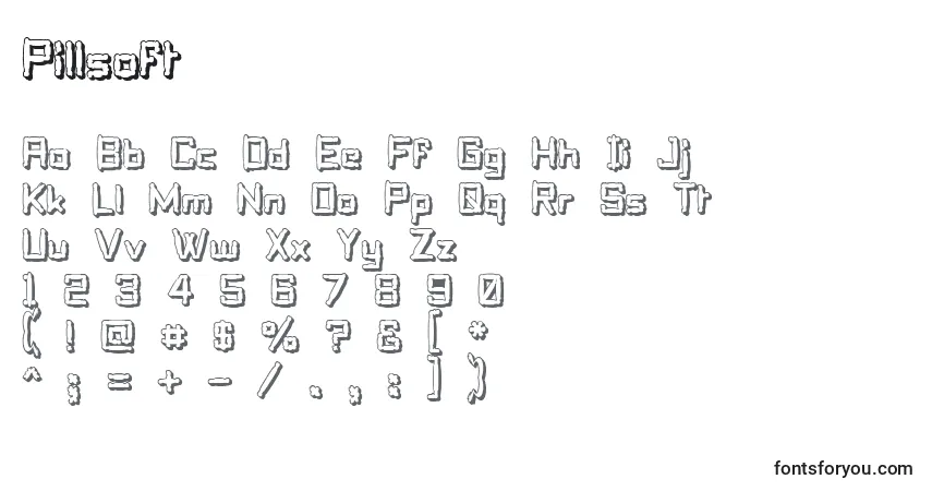 Czcionka Pillsoft – alfabet, cyfry, specjalne znaki
