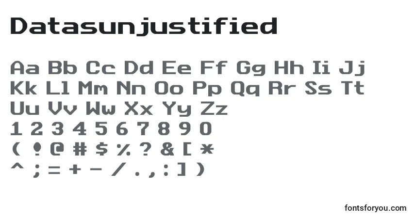 A fonte Datasunjustified (103766) – alfabeto, números, caracteres especiais
