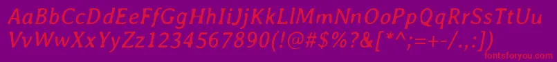 AveriaItalic-Schriftart – Rote Schriften auf violettem Hintergrund