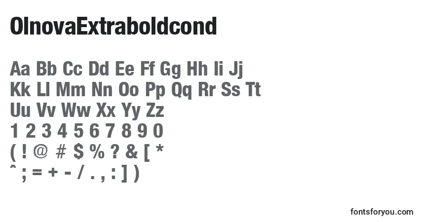 A fonte OlnovaExtraboldcond – alfabeto, números, caracteres especiais