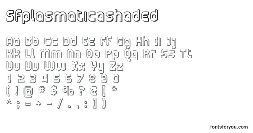 Шрифт Sfplasmaticashaded – алфавит, цифры, специальные символы