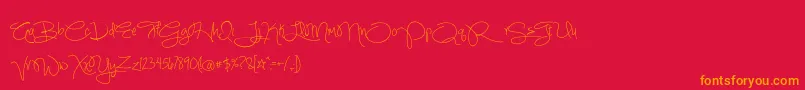 BmdSimplyGlamorous-Schriftart – Orangefarbene Schriften auf rotem Hintergrund