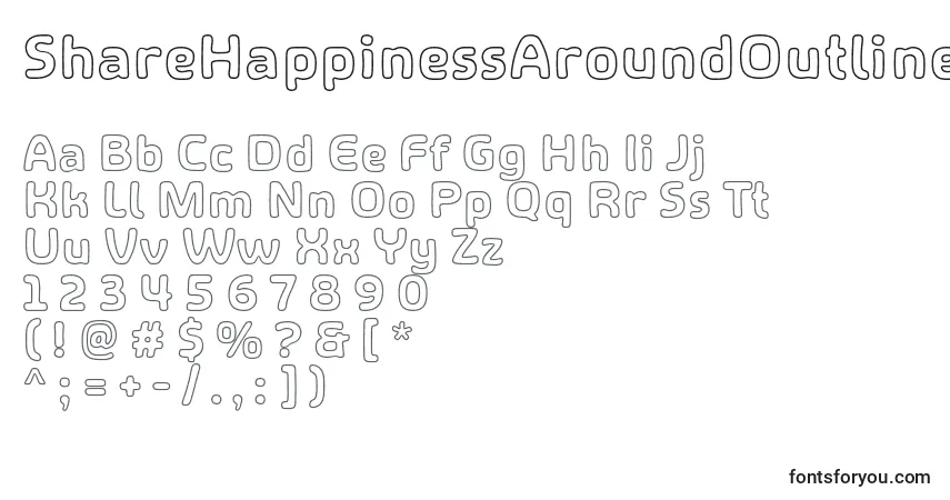 Fuente ShareHappinessAroundOutline - alfabeto, números, caracteres especiales