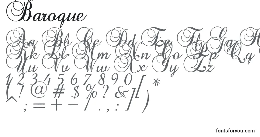 A fonte Baroque – alfabeto, números, caracteres especiais