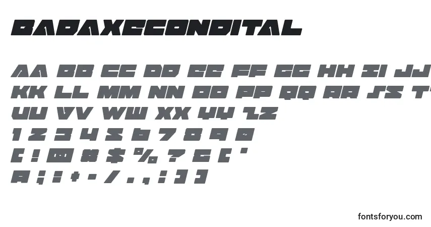 Czcionka Badaxecondital – alfabet, cyfry, specjalne znaki