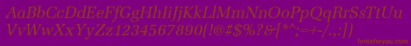 MarseilleItalic-Schriftart – Braune Schriften auf violettem Hintergrund