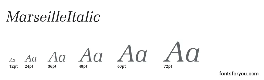 Размеры шрифта MarseilleItalic