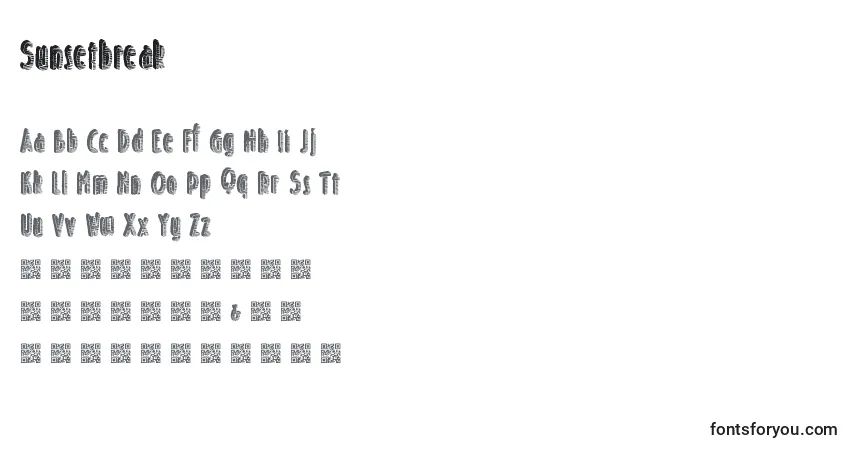 Schriftart Sunsetbreak – Alphabet, Zahlen, spezielle Symbole