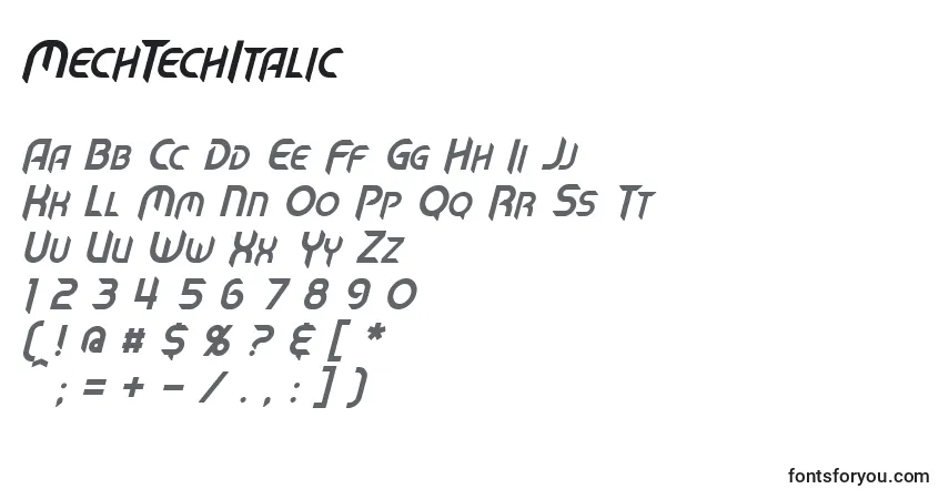 Czcionka MechTechItalic – alfabet, cyfry, specjalne znaki