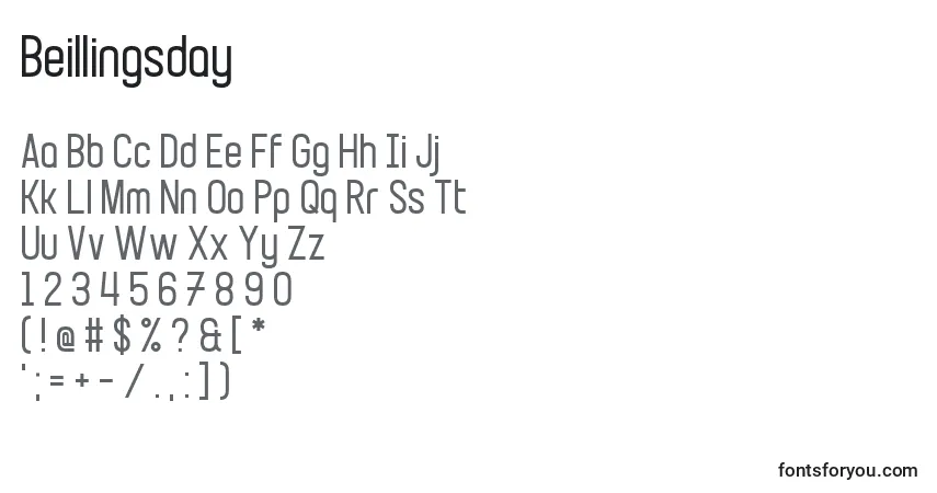 A fonte Beillingsday – alfabeto, números, caracteres especiais