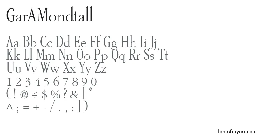 A fonte GarAMondtall – alfabeto, números, caracteres especiais