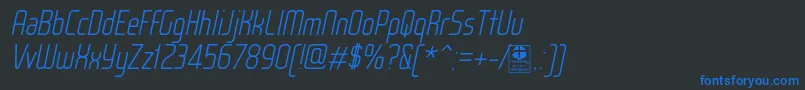 Fonte WoxModelistLightItalicDemo – fontes azuis em um fundo preto
