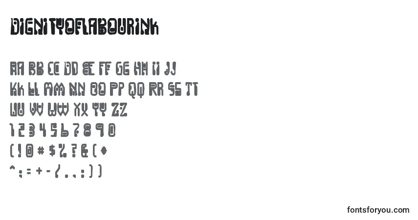 Czcionka Dignityoflabourink – alfabet, cyfry, specjalne znaki