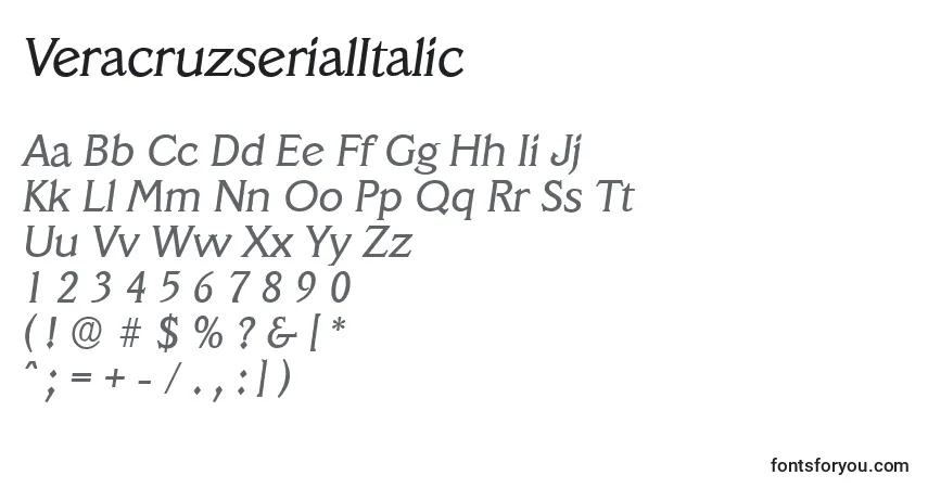 A fonte VeracruzserialItalic – alfabeto, números, caracteres especiais