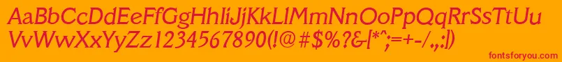 VeracruzserialItalic-Schriftart – Rote Schriften auf orangefarbenem Hintergrund