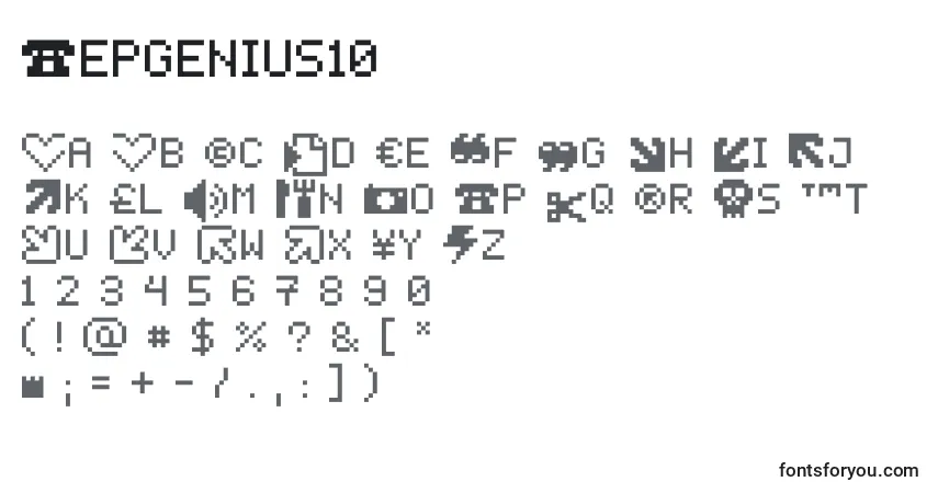 A fonte Pepgenius10 – alfabeto, números, caracteres especiais