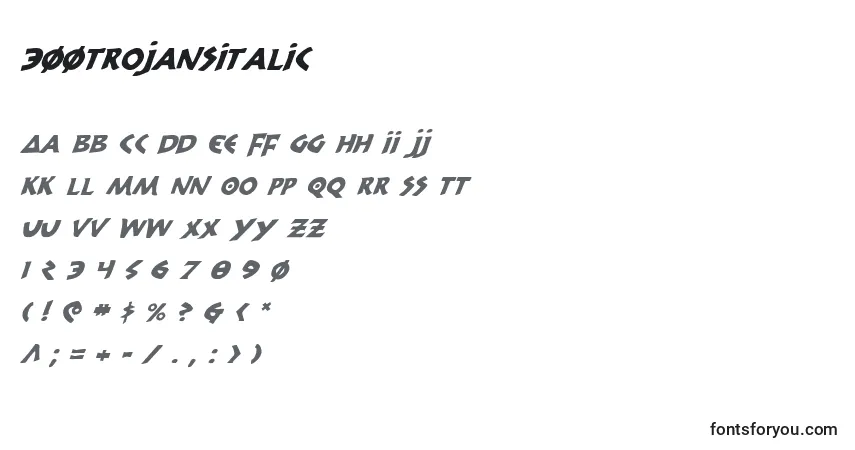 Czcionka 300TrojansItalic – alfabet, cyfry, specjalne znaki