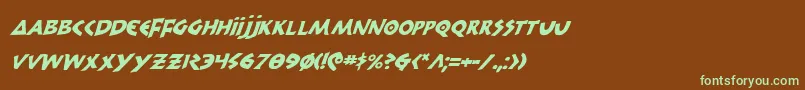 フォント300TrojansItalic – 緑色の文字が茶色の背景にあります。