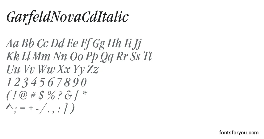 Fuente GarfeldNovaCdItalic - alfabeto, números, caracteres especiales