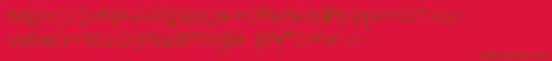 Shelbyprint-fontti – ruskeat fontit punaisella taustalla