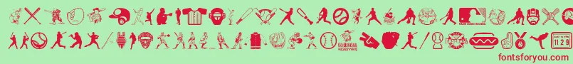 Czcionka BaseballIcons – czerwone czcionki na zielonym tle