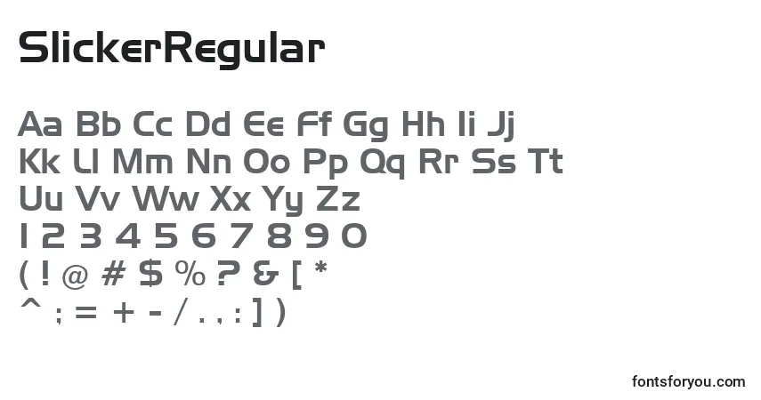 A fonte SlickerRegular – alfabeto, números, caracteres especiais