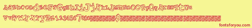 Playalong-Schriftart – Rote Schriften auf gelbem Hintergrund