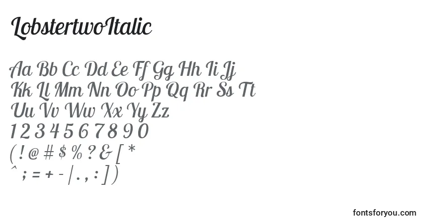 Czcionka LobstertwoItalic – alfabet, cyfry, specjalne znaki