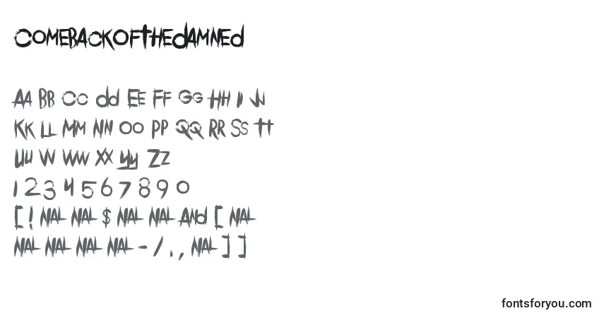 Schriftart ComebackOfTheDamned – Alphabet, Zahlen, spezielle Symbole