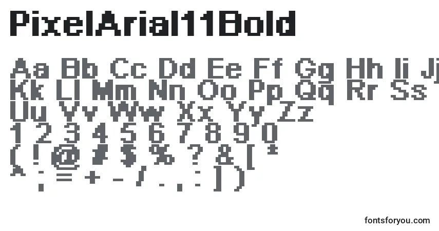 Schriftart PixelArial11Bold – Alphabet, Zahlen, spezielle Symbole