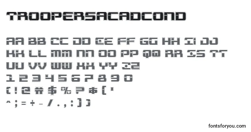 Шрифт Troopersacadcond – алфавит, цифры, специальные символы