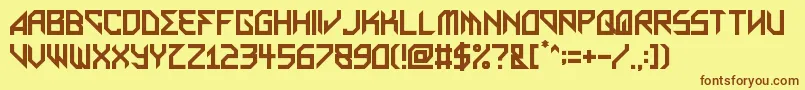 フォントMetalArhythmetic – 茶色の文字が黄色の背景にあります。