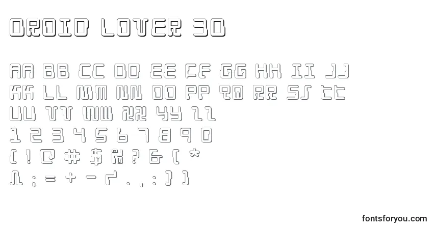 Schriftart Droid Lover 3D – Alphabet, Zahlen, spezielle Symbole