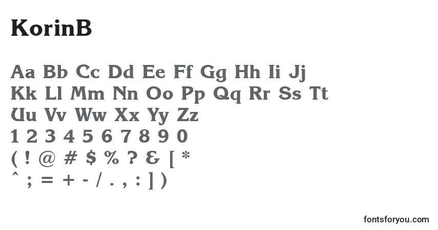 A fonte KorinB – alfabeto, números, caracteres especiais