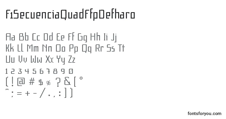 Czcionka F1SecuenciaQuadFfpDefharo – alfabet, cyfry, specjalne znaki